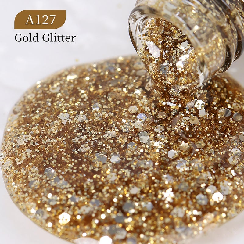 MAYCHAO Gold Glitter Gel Nail Polish, 15ML Diamond Sparkly Shiny Gold Gel Polish UV LED Soak Off Light Cure Nail Varnish for Women Girls Nail Art Starter Manicure Salon DIY at Home, 0.5 OZ - Image 5
