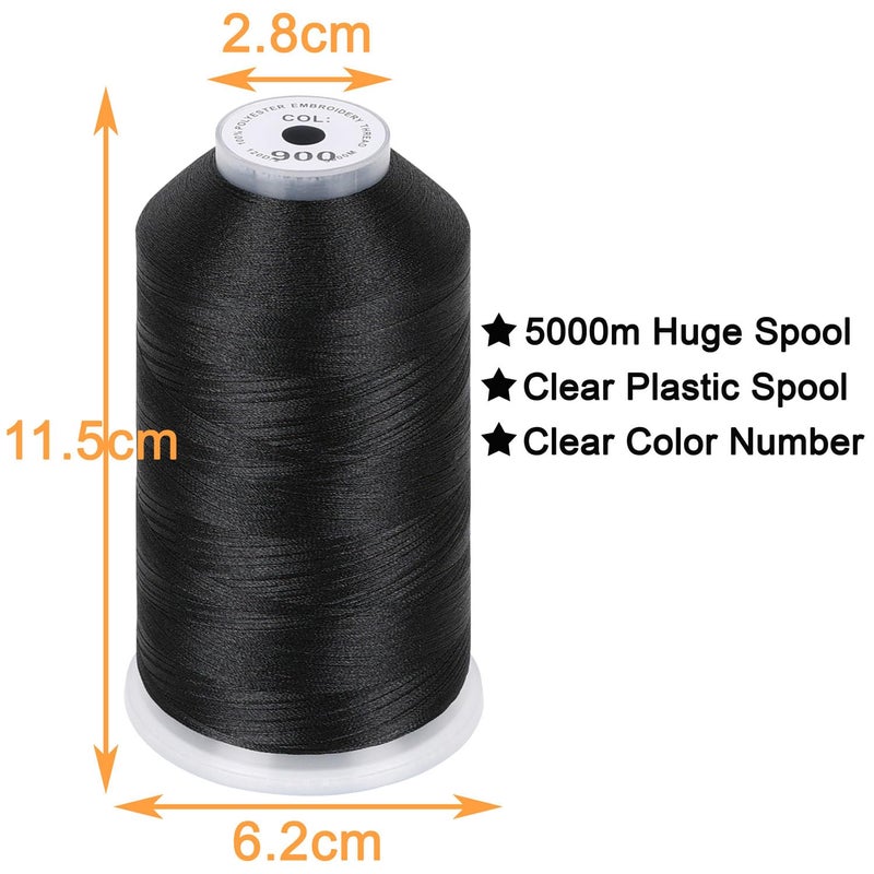 New brothread - Single Huge Spool 5000M Each Polyester Embroidery Machine Thread 40WT for Commercial and Domestic Machines - Black - Image 2