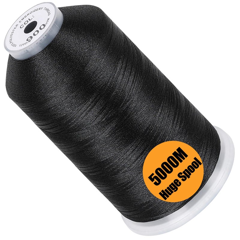 New brothread - Single Huge Spool 5000M Each Polyester Embroidery Machine Thread 40WT for Commercial and Domestic Machines - Black - Image 1