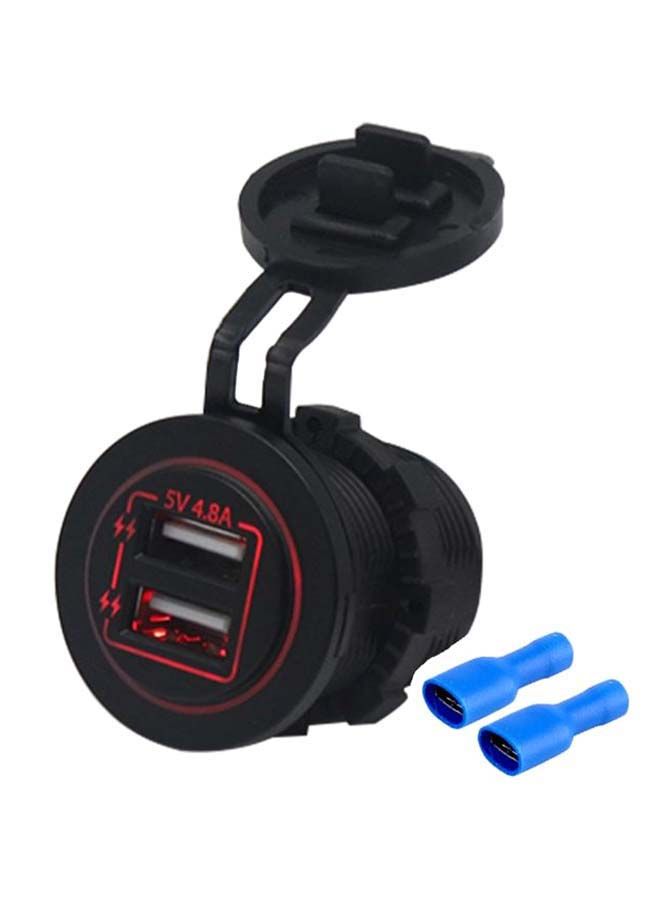 NIBEMINENT Dual USB Charger Socket With Insulated Terminals Black/Blue/Red 