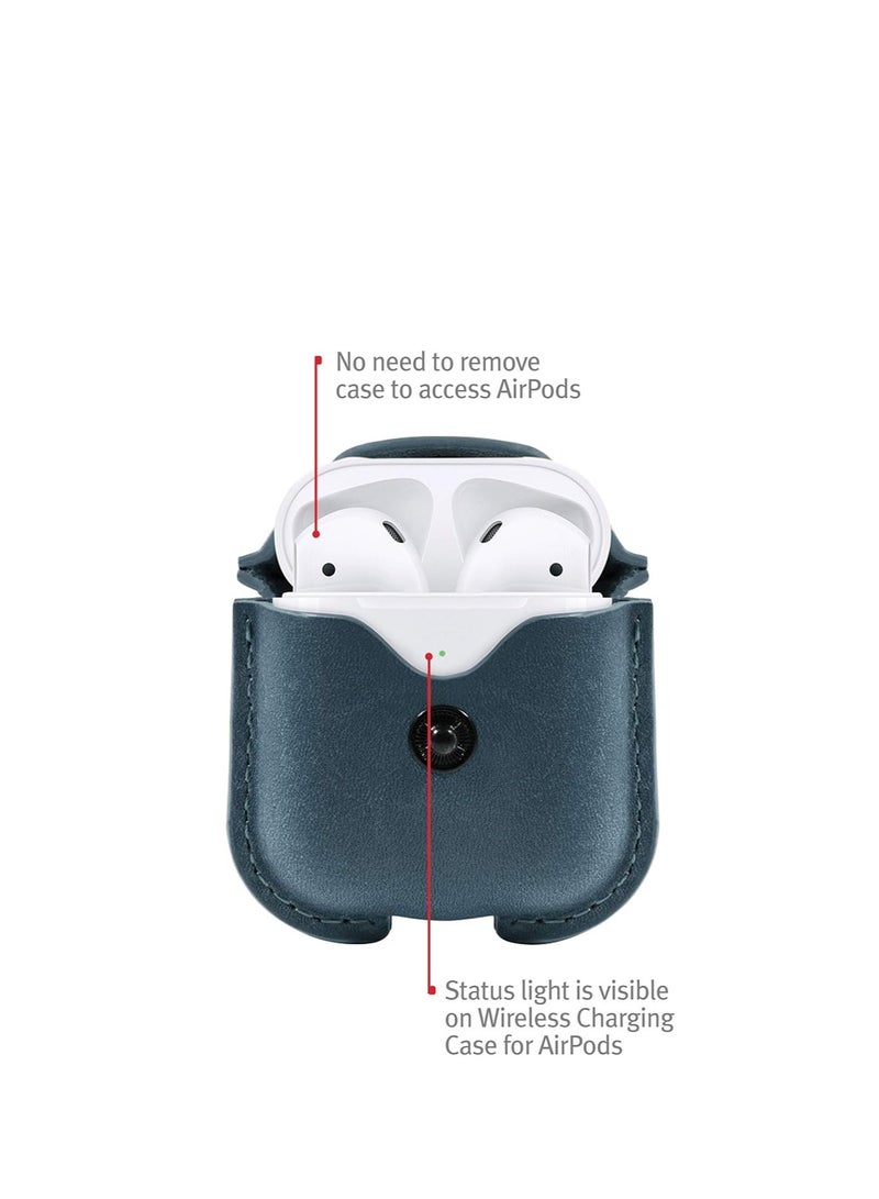 تويلف اثنا عشر جنوبًا Airsnap | حافظة/غطاء جلدي واقٍ مع مشبك لمنع الخسارة لأجهزة Airpods وحقيبة شحن لاسلكية لأجهزة Airpods، باللون الأزرق المخضر - Image 4