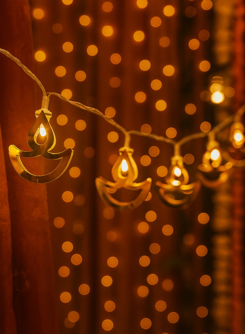 DPL Curtain Diwali Diya String Lights, 10 Golden Diya LED Decorative Lights for Home, Balcony & Festival Decoration – Warm White, DPL-753 - Image 2