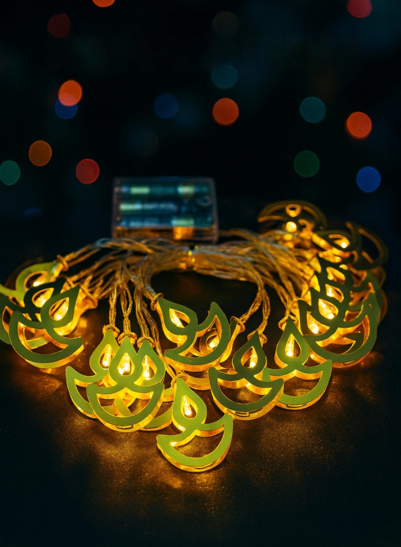 DPL Curtain Diwali Diya String Lights, 10 Golden Diya LED Decorative Lights for Home, Balcony & Festival Decoration – Warm White, DPL-753 - Image 1