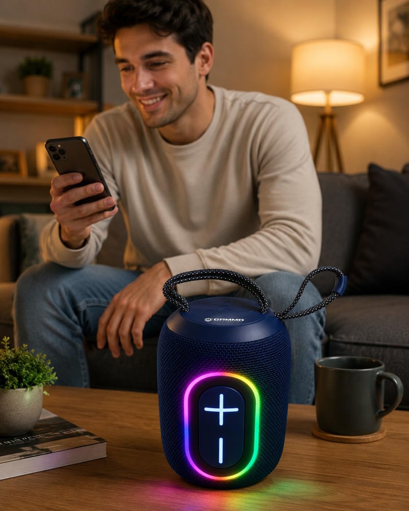 GT-711 Portable Wireless Speaker, 5W Stereo Sound, Bluetooth Audio Streaming, RGB Lighting, USB & TF Card Playback, Type-C Charging, 1200mAh Battery, Up to 3 Hours Playtime, Carry Handle – Blue. - Image 4