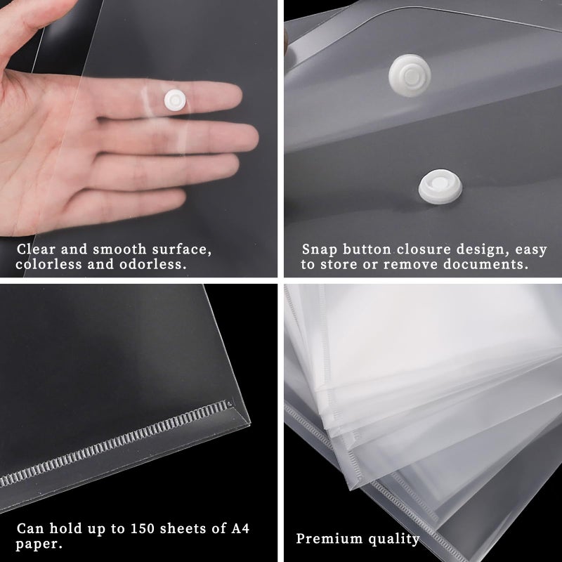 EOOUT 50pcs Plastic Envelopes with Button Snap Closure, Clear Poly Folders for Documents, Waterproof Plastic File Folder, Letter Size, A4 Size, for School and Office Supplies - Image 3