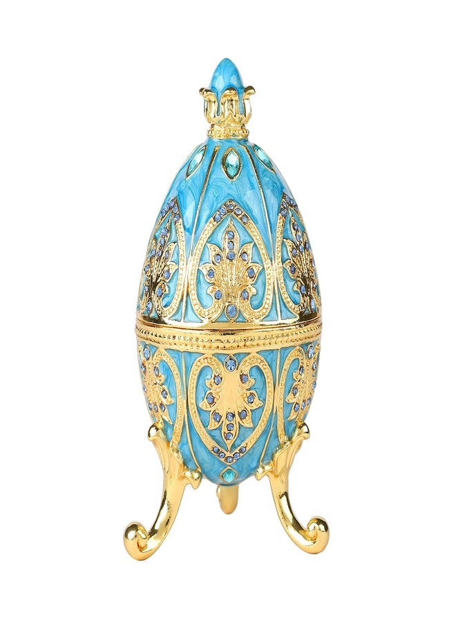 QIFU Sky-Blue Easter Egg Style Enameled Trinket Box, Unique Gift for Family - Image 1