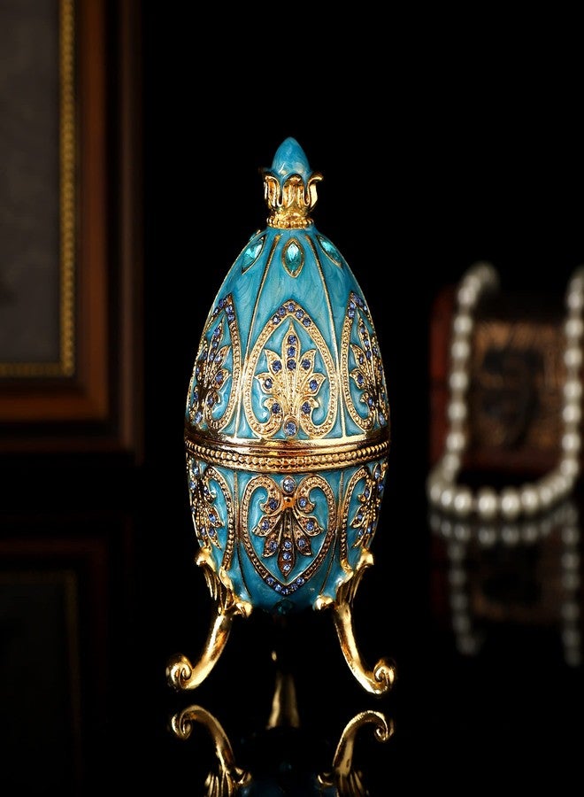 QIFU Sky-Blue Easter Egg Style Enameled Trinket Box, Unique Gift for Family - Image 2