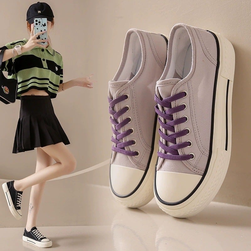 Basic Canvas Shoes 2024 Thin Breathable Student Flat Sneakers Women'S All-Match Trendy White Shoes - Image 4