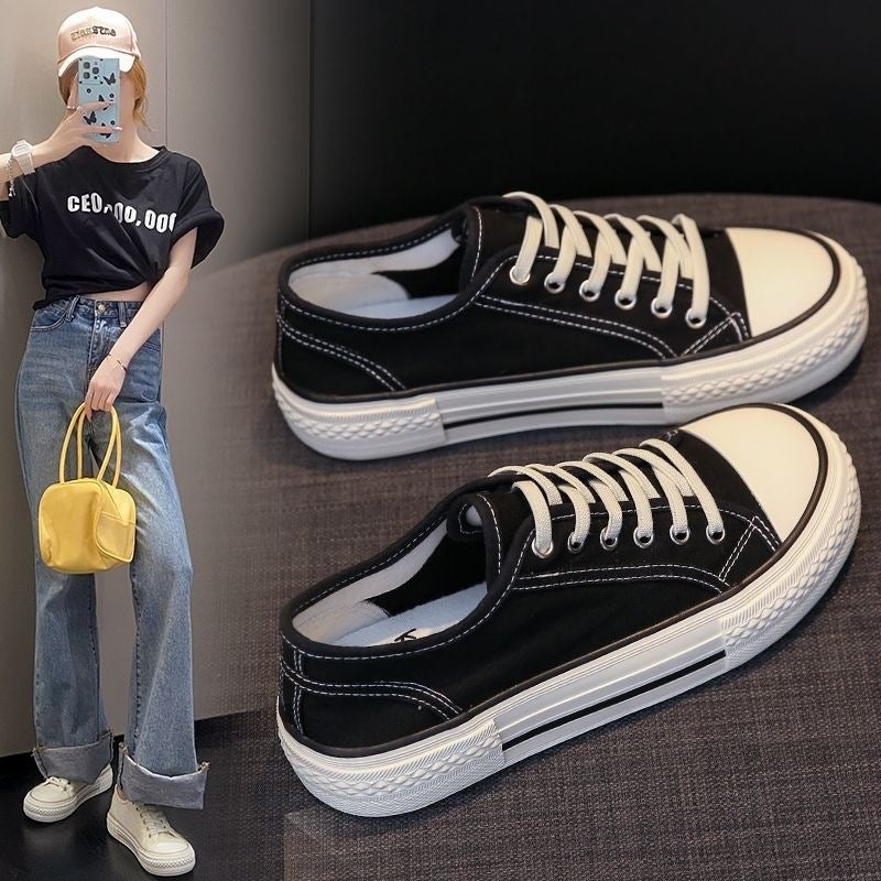 Basic Canvas Shoes 2024 Thin Breathable Student Flat Sneakers Women'S All-Match Trendy White Shoes - Image 3