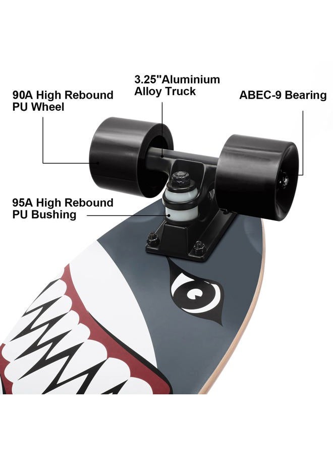 KO-ON Healthing KO-ON Skateboard Complete Skateboards 22 Inch Mini Cruiser Skateboards for Beginners Kids Boys and Girls (Shark) - Image 3