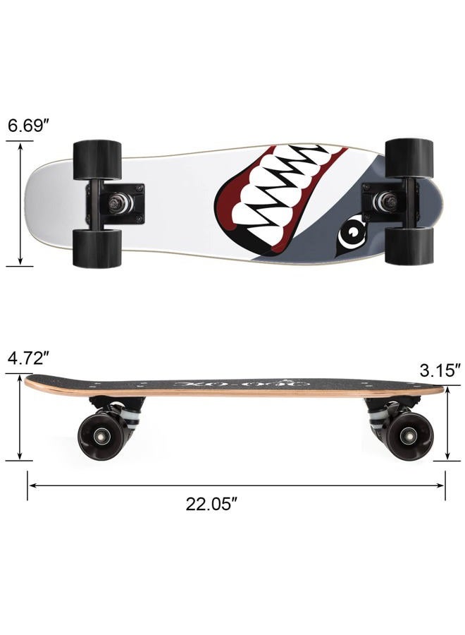 KO-ON Healthing KO-ON Skateboard Complete Skateboards 22 Inch Mini Cruiser Skateboards for Beginners Kids Boys and Girls (Shark) - Image 2
