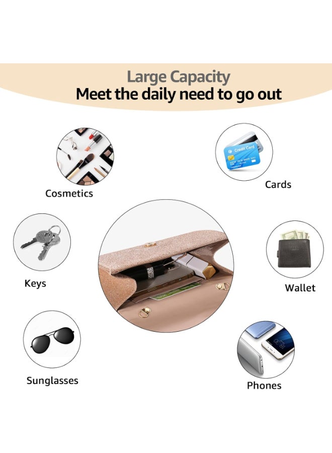 SHABILI Women Polyester Evening Bag Tote Clutch Shoulder Crossbody Sling Handbag, Ladies Banquet Cross Bags with Frosted Sparkle Fold Pleats & Detachable Chain for Teen Youth Daily Casual Party Events (Beige) - Image 5