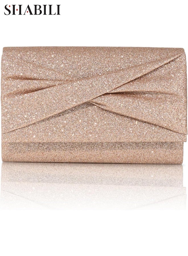 SHABILI Women Polyester Evening Bag Tote Clutch Shoulder Crossbody Sling Handbag, Ladies Banquet Cross Bags with Frosted Sparkle Fold Pleats & Detachable Chain for Teen Youth Daily Casual Party Events (Beige) - Image 1