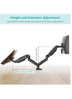 FlashHawk Dual Monitor Mount Fits 13 to 32 Inch Computer Screen, Height Adjustable Gas Spring Monitor Stand for 2 Monitors Holds up to 9Kg Each  - Image 4