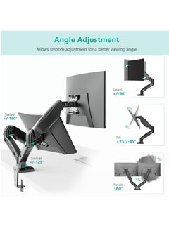 FlashHawk Dual Monitor Mount Fits 13 to 32 Inch Computer Screen, Height Adjustable Gas Spring Monitor Stand for 2 Monitors Holds up to 9Kg Each  - Image 2