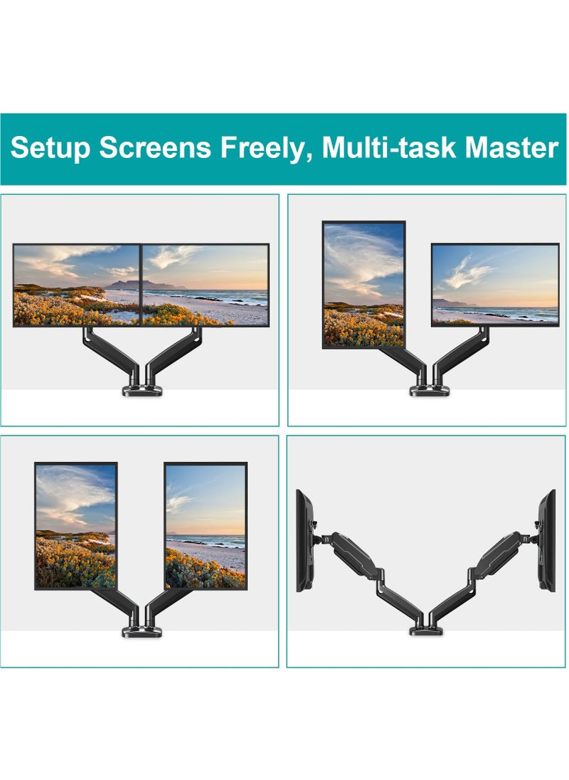 FlashHawk - Dual Monitor Mount Fits 13 to 32 Inch Computer Screen, Height Adjustable Gas Spring Monitor Stand for 2 Monitors Holds up to 9Kg Each - Image 1