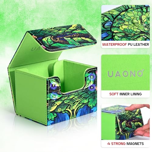 UAONO Card Deck Box for MTG, Trading Cards Storage Box Holds 120+ Sleeved Commander Deck, PU Leather Card Box Suits TCG Magic with 2 Dividers (Green,Tree) - Image 5