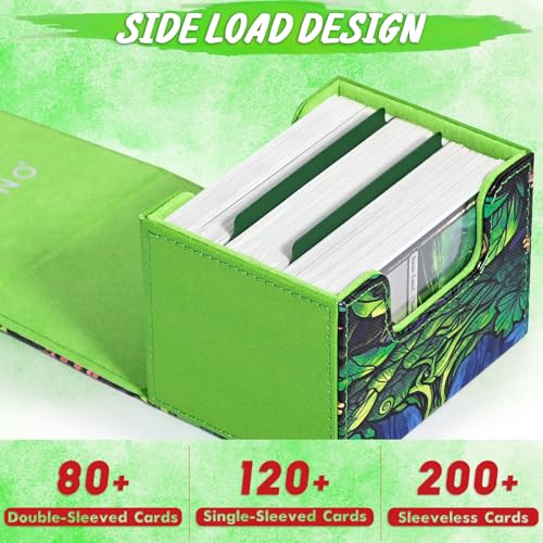 UAONO Card Deck Box for MTG, Trading Cards Storage Box Holds 120+ Sleeved Commander Deck, PU Leather Card Box Suits TCG Magic with 2 Dividers (Green,Tree) - Image 3