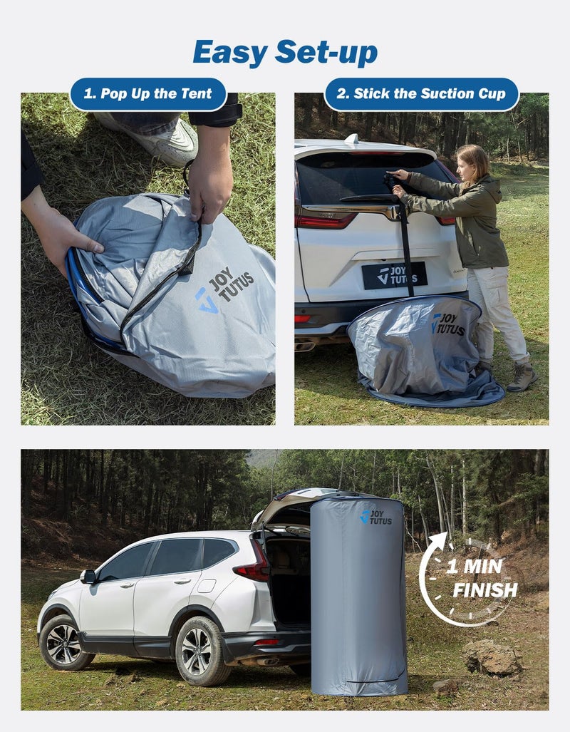 JOYTUTUS Pop-Up Shower Tent for Car, Easy Set-up SUV Tailgate Changing Tent with Suction Cups and Buckles for Beach, Outdoor Camping, Toilet, Portable Privacy Dressing Room with Moisture Barrier & Bag - Image 4