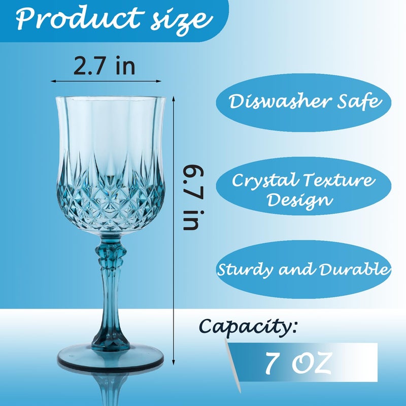 LEYIQU Plastic Wine Glasses, Plastic Goblets Vintage Style Cordial Unbreakable Drinking Glasses, Reusable Drinkware for Wedding Reception, Grand Event Party Supplies, Easter (24, Dusty Blue) - Image 2