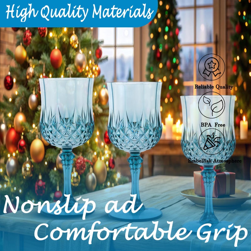 LEYIQU Plastic Wine Glasses, Plastic Goblets Vintage Style Cordial Unbreakable Drinking Glasses, Reusable Drinkware for Wedding Reception, Grand Event Party Supplies, Easter (24, Dusty Blue) - Image 5