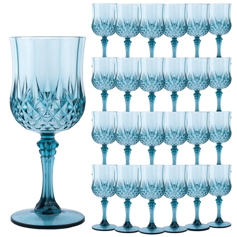 LEYIQU Plastic Wine Glasses, Plastic Goblets Vintage Style Cordial Unbreakable Drinking Glasses, Reusable Drinkware for Wedding Reception, Grand Event Party Supplies, Easter (24, Dusty Blue) - Image 1