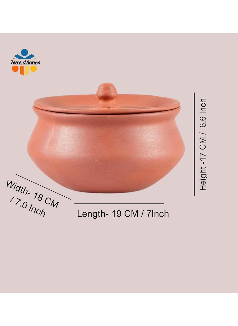 Terra Charms Terra Charms Terracotta Clay Pot Cooking Serving Hand Craft Making for Paneer Handi for Kitchen Light Weight Curd Bowl with Lid for Cooking Pack of 1 700ML Capacity Brown Color  - Image 3