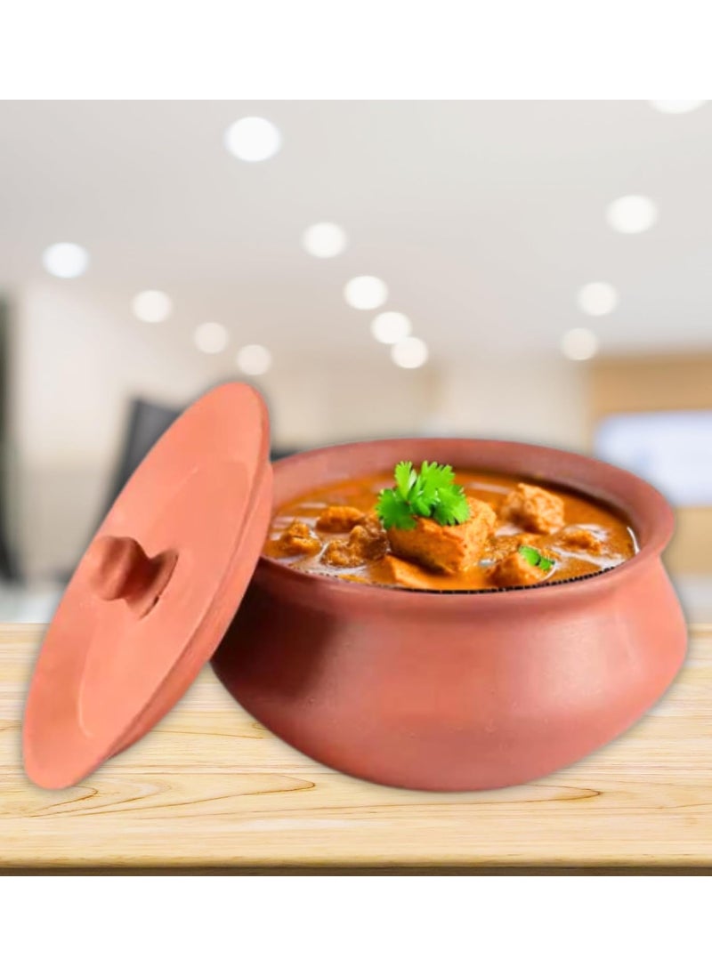 Terra Charms Terra Charms Terracotta Clay Pot Cooking Serving Hand Craft Making for Paneer Handi for Kitchen Light Weight Curd Bowl with Lid for Cooking Pack of 1 700ML Capacity Brown Color  - Image 1