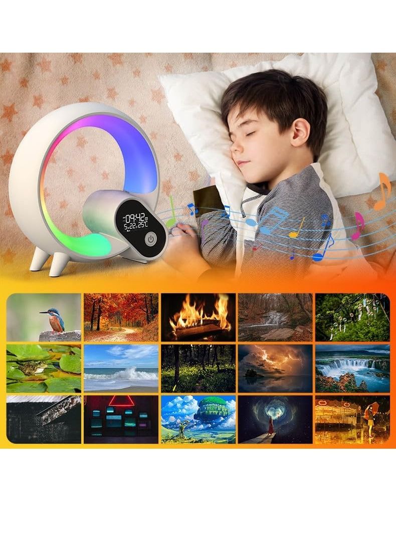 جينيكست مصباح Q مع شاحن لاسلكي ، مصباح شاحن لاسلكي ، إضاءة محيطة متغيرة اللون RGB ، ضوء ليلي قابل للتعتيم مع مصباح طاولة مزامنة الموسيقى ، مكبر صوت Bluetoothh ضوء مزاجي ذكي للغرفة - Image 3