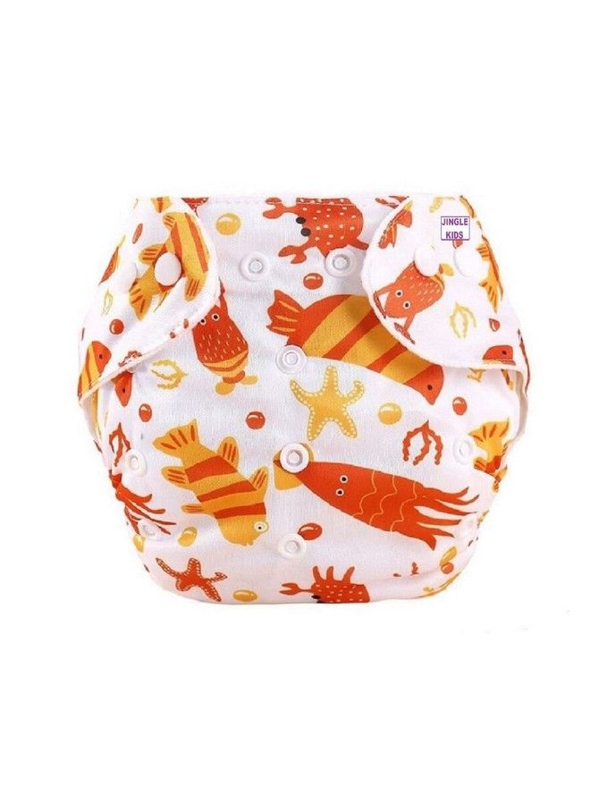 Alya Pocket Button Printed Style Polyster Reusable Cloth Diaper All In One Adjustable Washable Diapers Nappies(Without Inserts) For Toddlers;New Borns(0 24 Months;Orange Sea;3 17Kgs) - Image 1