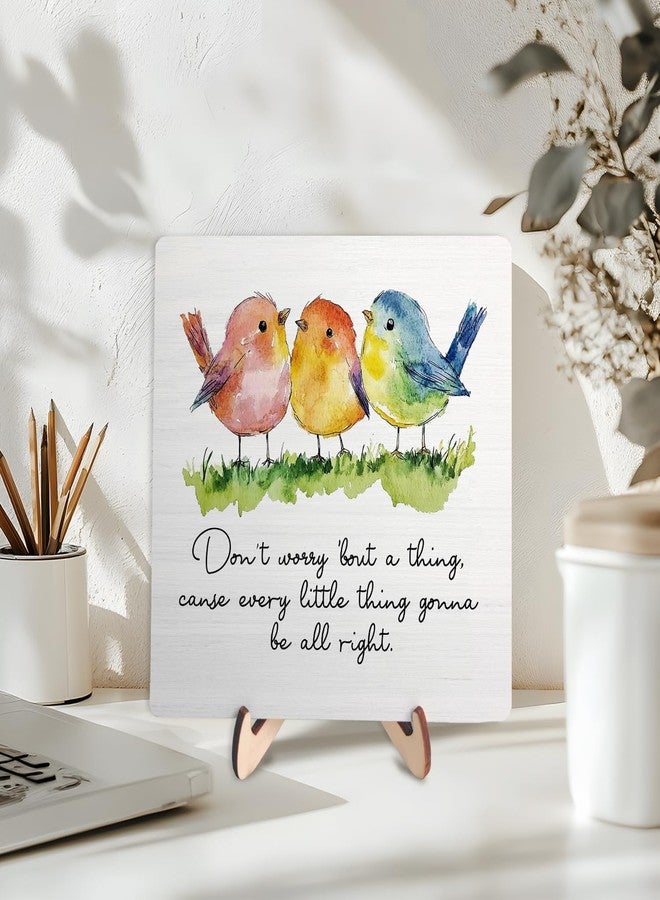 DMADNF Inspirational Wooden Sign, Every Little Thing Is Gonna Be All Right Wooden Plaque Sign,Cute Watercolor Birds, Home Office Decor Wooden Plaque Sign (White, 5.9 x 5.9 inches) - Image 3