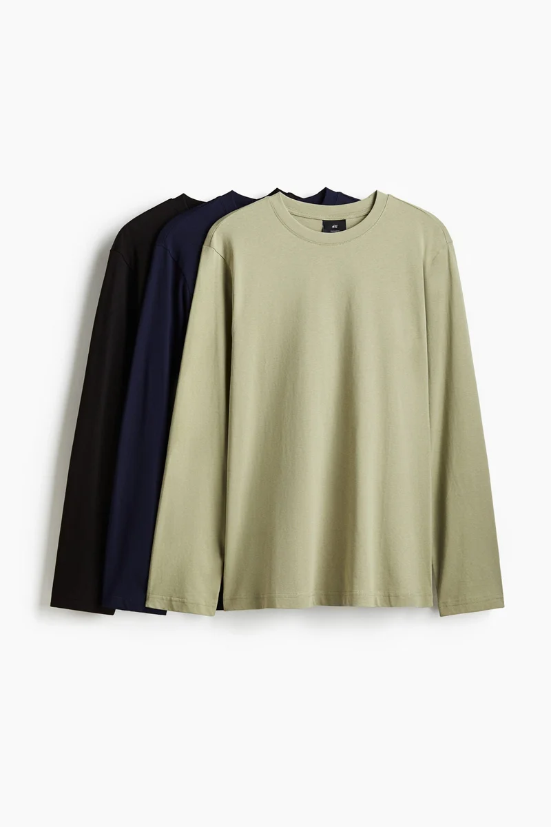 اتش اند ام ثلاث قطع بلوزات قطنية بقصة عادية