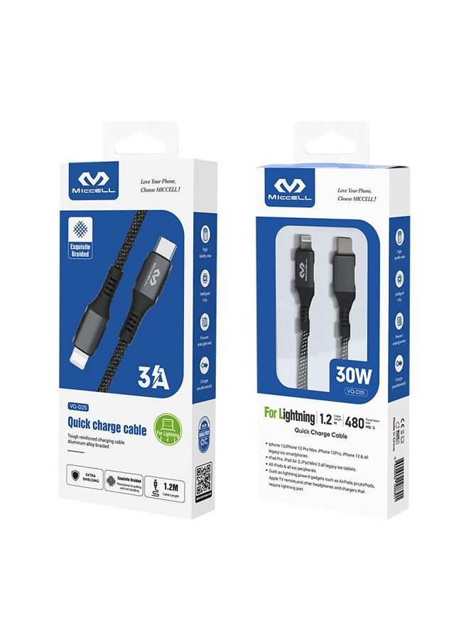 ميكسل كابل MICCELL شحن سريع قماش للأيفون PD بطول 1.2 متر - Image 3