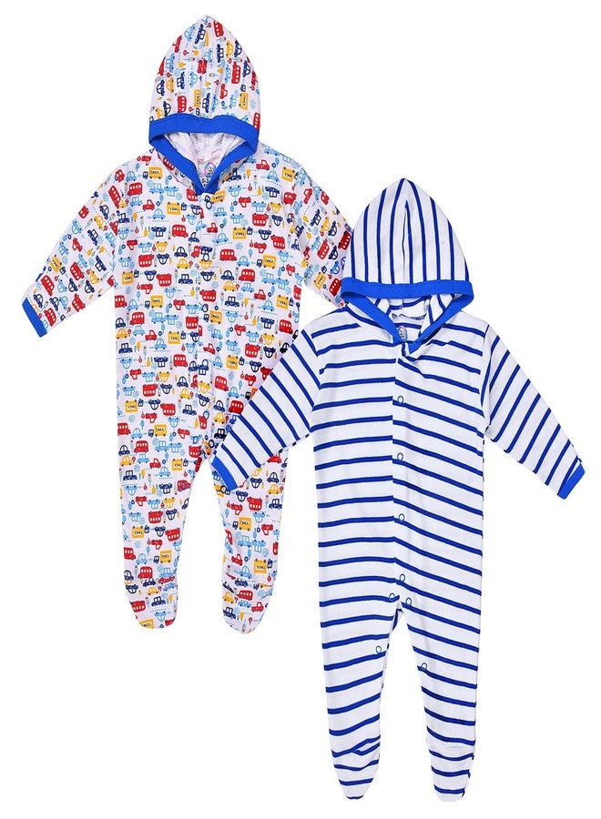 MAGIC TOWN Babyneeds New Born Baby Multi-Color Long Sleeve Cotton Sleep Suit Romper for Boys and Girls Set of 2 - Image 1