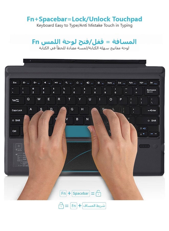 TUNKE Wireless Bluetooth Keyboard for Microsoft Surface Pro 3 4 5 6 7 Arabic English Layout Ultra Slim Lightweight USB-C Rechargeable Multi-Touch Trackpad Magnetic Attachment Everyday Use Office Home - Image 4