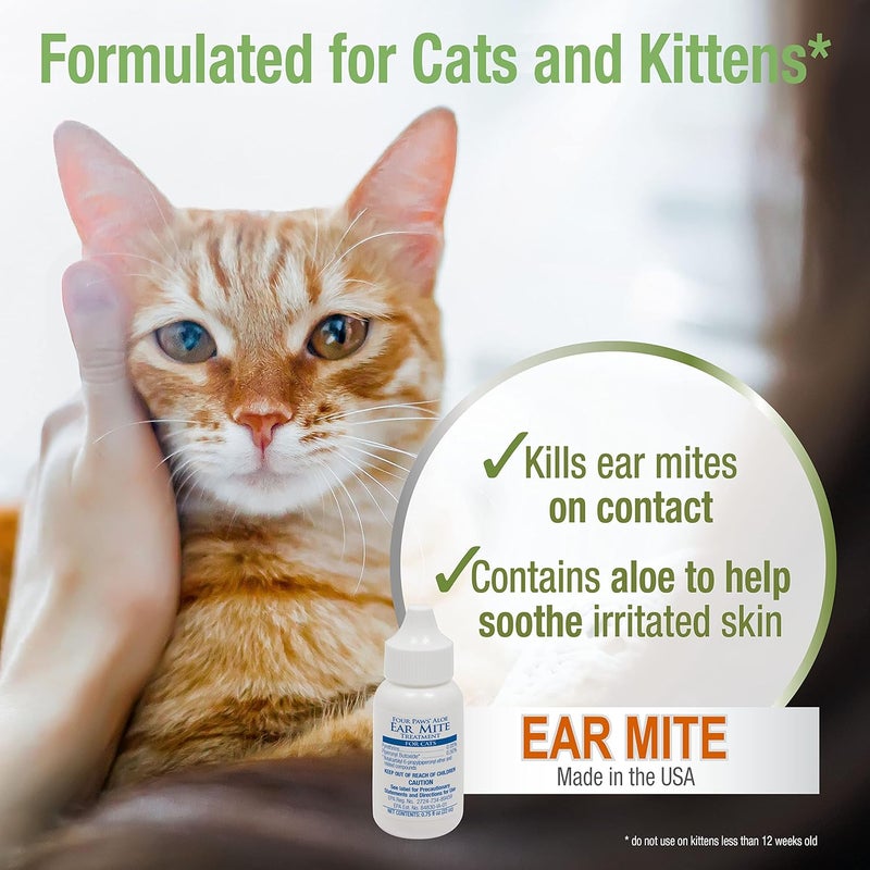 Four Paws Aloe Ear Mite Remedy for Cats - 0.75 oz Treatment - Image 2