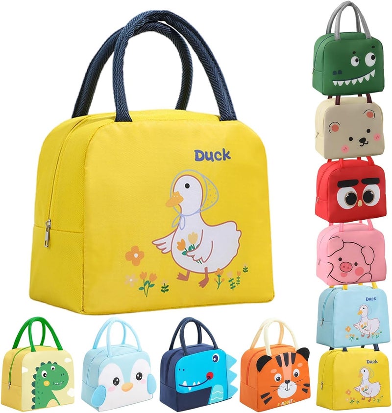 Flywind Kids Lunch Bag for Girls Boys Students | Small Foldable Waterproof Lunch Box for Travel Picnic School | Reusable Cartoon Insulated Lunchbag (Yellow Duck) - Image 1
