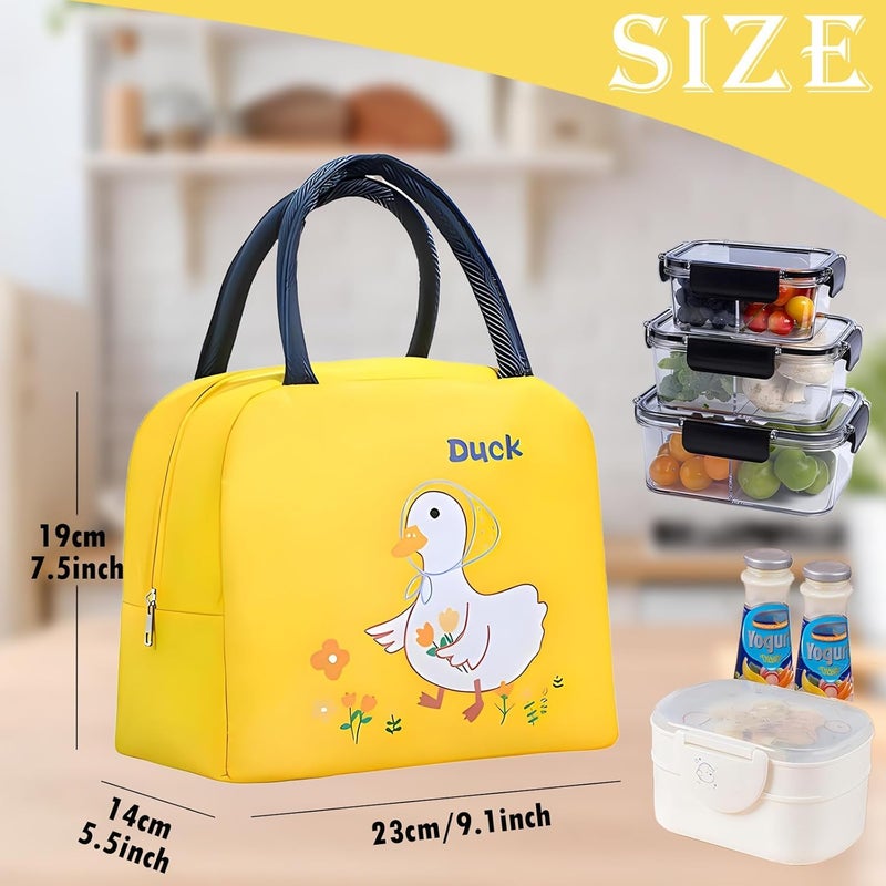 Flywind Kids Lunch Bag for Girls Boys Students | Small Foldable Waterproof Lunch Box for Travel Picnic School | Reusable Cartoon Insulated Lunchbag (Yellow Duck) - Image 2