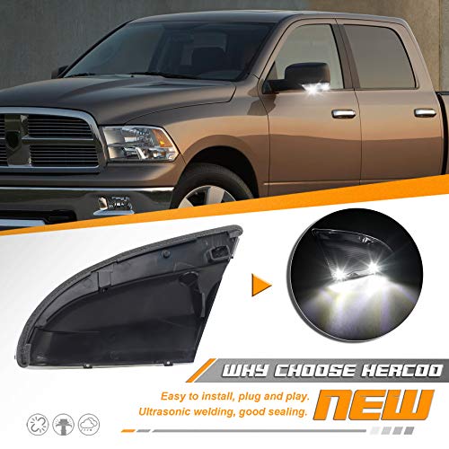 HERCOO LED Side Mirror Turn Signal Puddle Light Lamp Housing Cover Compatible with Dodge Ram 1500 2009-2018, Dodge Ram 2500 2010-2018, Ram 1500 Classic 2019-2022, Replacement for 68064949AA - Image 2