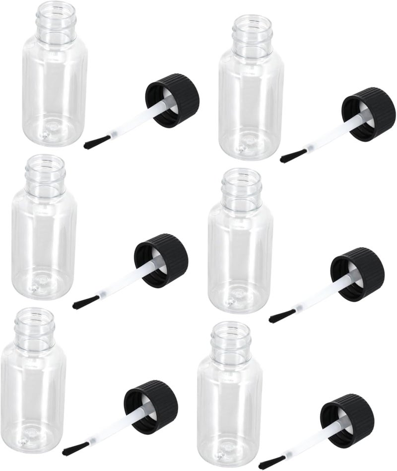 OUNONA 6pcs Transparent Nail Polish Bottles with Brush and Black Cap Empty Glass Nail Gel Containers for Refill Portable Flat Sided Cosmetic Storage - Image 1