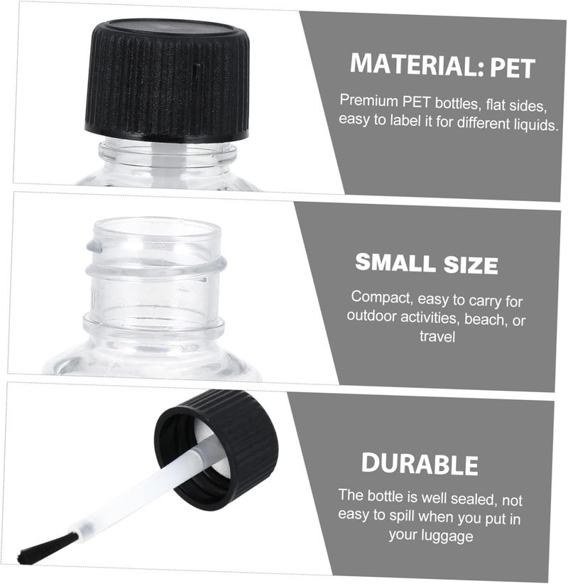 OUNONA 6pcs Transparent Nail Polish Bottles with Brush and Black Cap Empty Glass Nail Gel Containers for Refill Portable Flat Sided Cosmetic Storage - Image 5