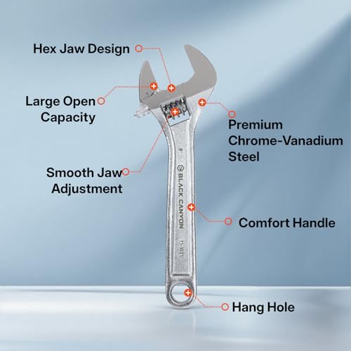 BLACK CANYON Adjustable Wrench 12 Inch, Wide Jaw Spanner with Imperial and Metric, Premium Chrome Forged Steel for Automotive Plumbing, Household Repairs and DIY - Image 2