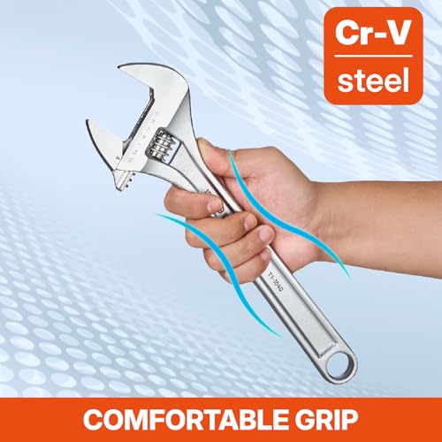 BLACK CANYON Adjustable Wrench 12 Inch, Wide Jaw Spanner with Imperial and Metric, Premium Chrome Forged Steel for Automotive Plumbing, Household Repairs and DIY - Image 4