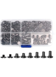 KASTWAVE 90 Sets Screws Assorted Kit, 6 Sizes of Round Flat Head Leather Rivets Metal Screw Studs for DIY Leather Craft and Bookbinding (M5 X 4, 5, 6, 8, 10, 12) (Black)  - Image 1