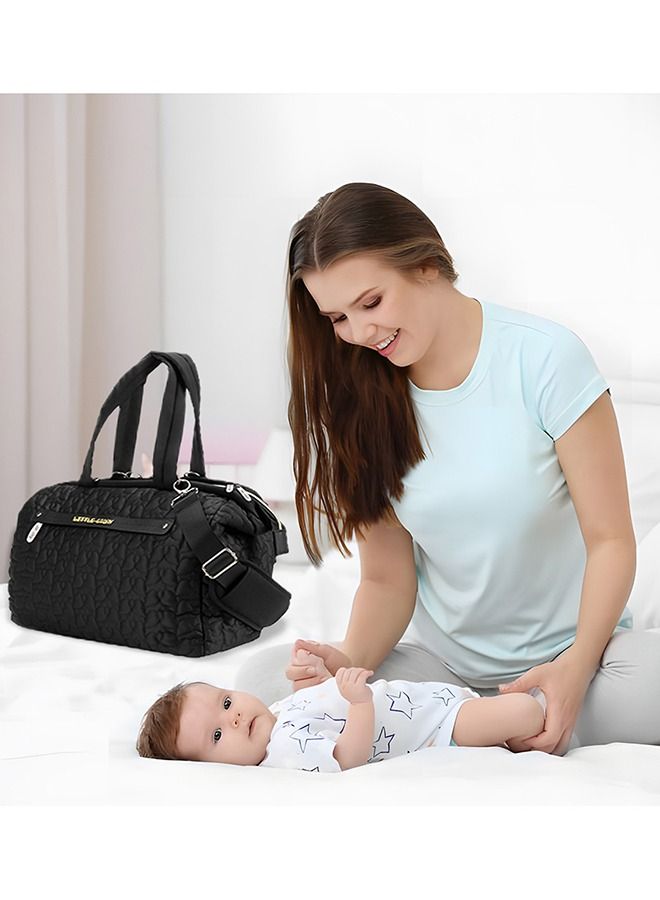 Comfortable And Durable Quilted Baby Diaper Bag With Shoulder Strap - Black