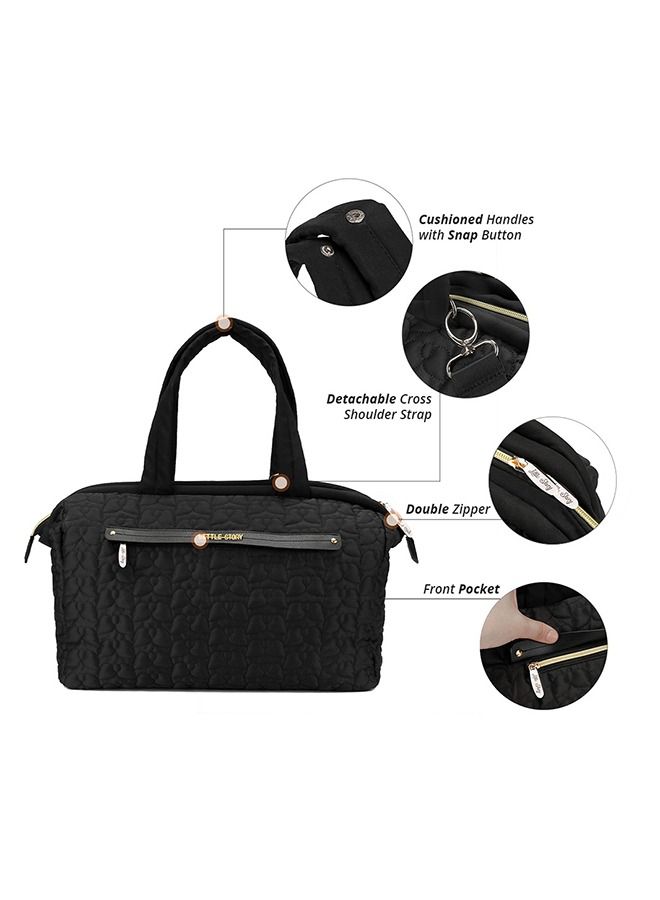 Comfortable And Durable Quilted Baby Diaper Bag With Shoulder Strap - Black