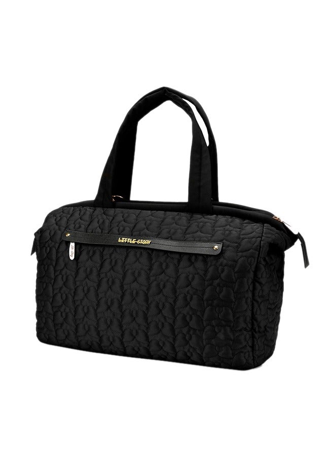 Comfortable And Durable Quilted Baby Diaper Bag With Shoulder Strap - Black