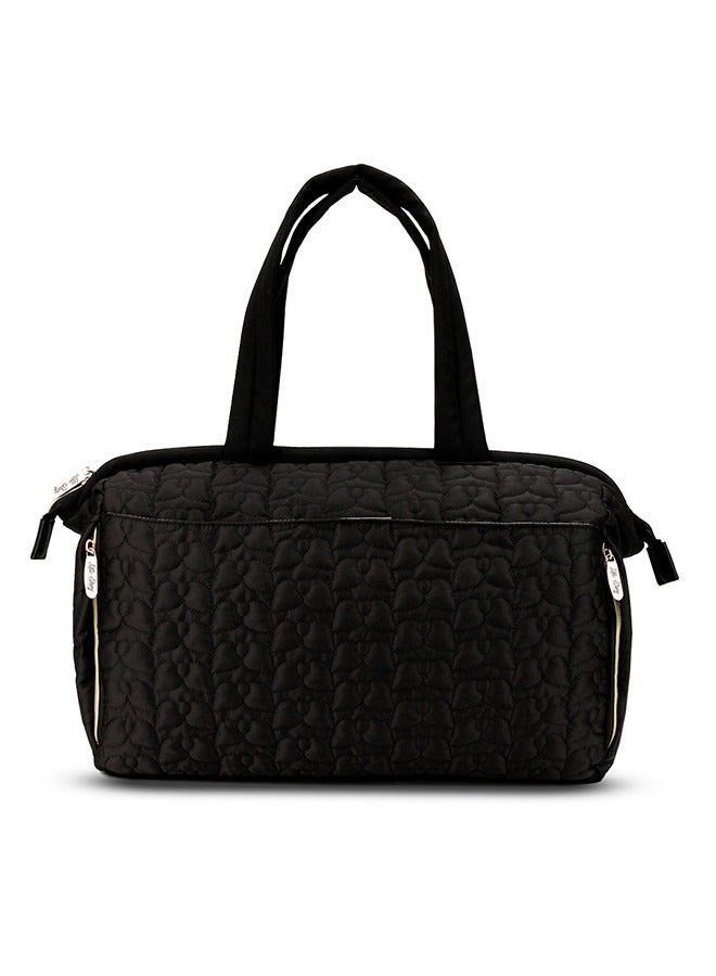 Comfortable And Durable Quilted Baby Diaper Bag With Shoulder Strap - Black