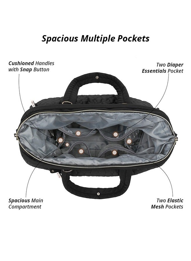Comfortable And Durable Quilted Baby Diaper Bag With Shoulder Strap - Black