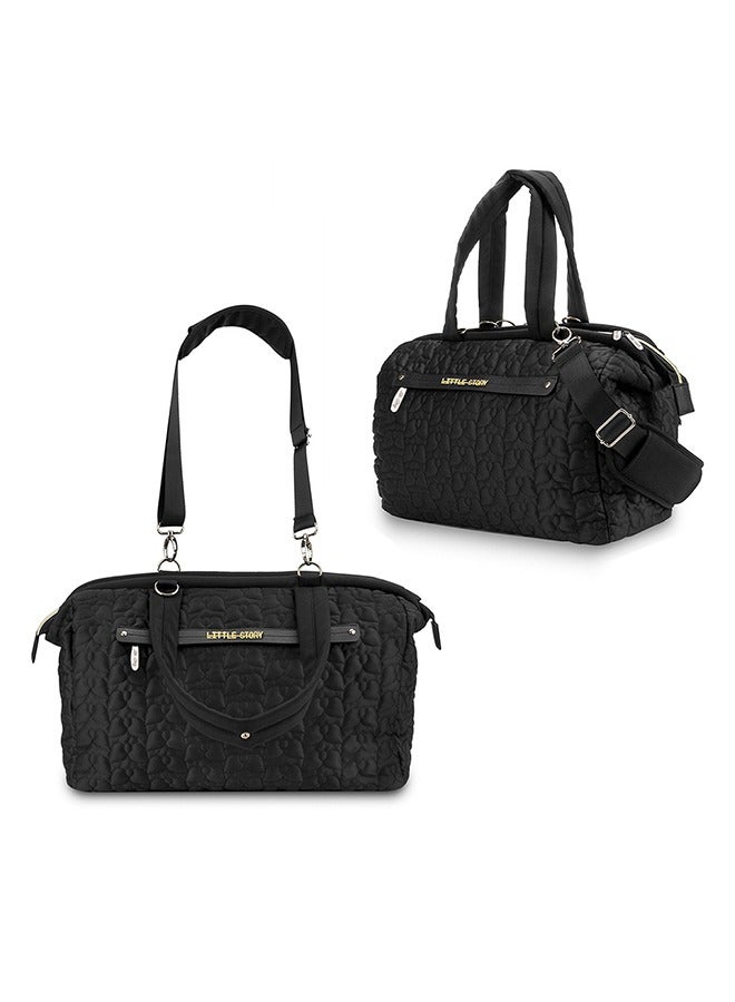 Comfortable And Durable Quilted Baby Diaper Bag With Shoulder Strap - Black